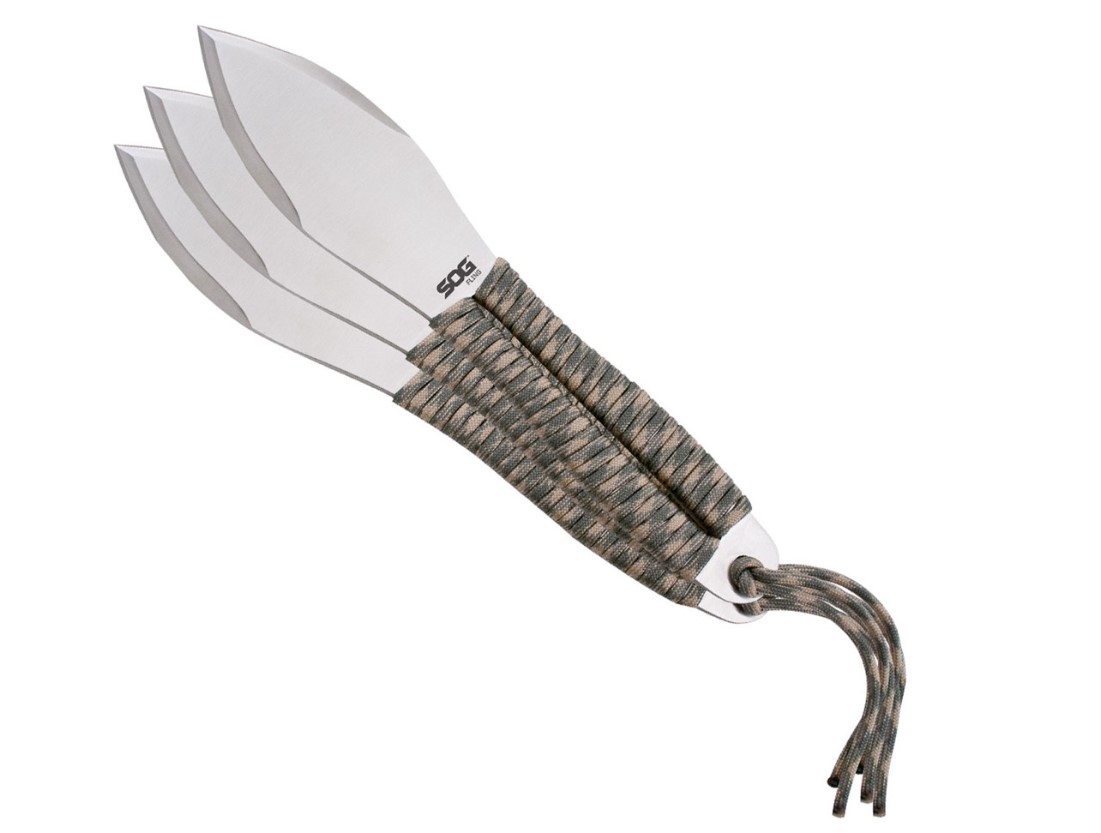 FLING THROWING KNIVES / 3 PACK / SATIN / NYLON SHEATH / CLAM PACK